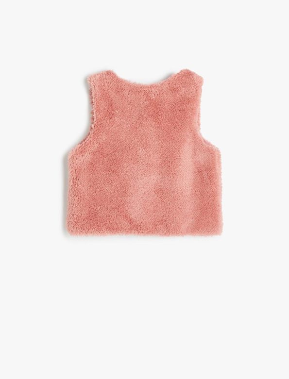 Girls' Plush Vest with V-Neck and Pocket Details