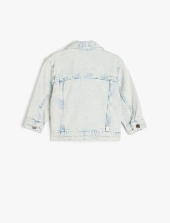 Girls' Flower Embroidered Button-Up Denim Jacket