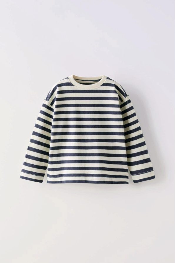 Unisex Kids Cotton Colorful Striped Long Sleeve T-Shirt Set - Green, Navy, Red