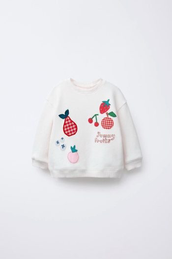 Girls' Cotton Cream Yummy Fruits Sweatshirt and Pink Bow Pants Set