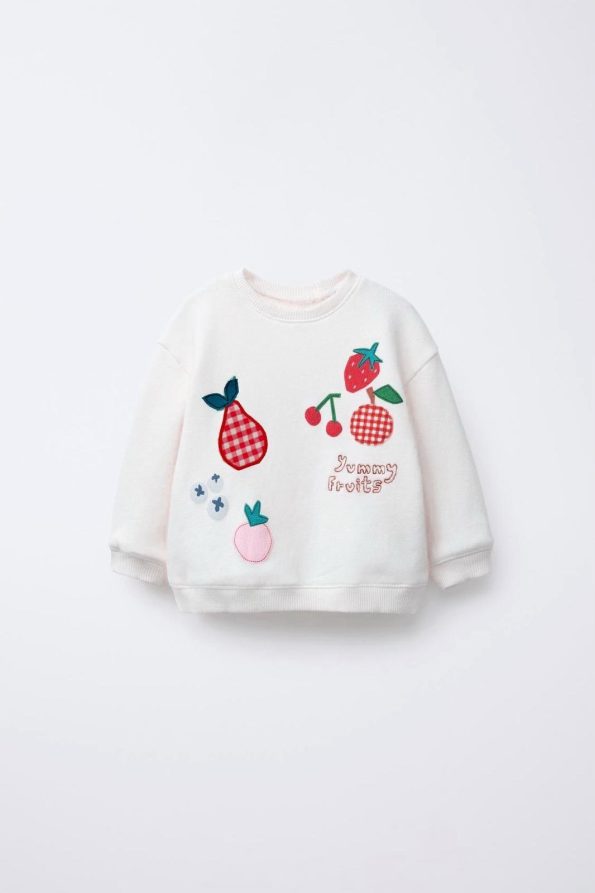 Girls' Cotton Cream Yummy Fruits Sweatshirt and Pink Bow Pants Set