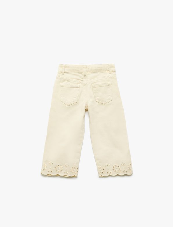 Girls' Floral-Printed Embroidered Cotton Denim Pants