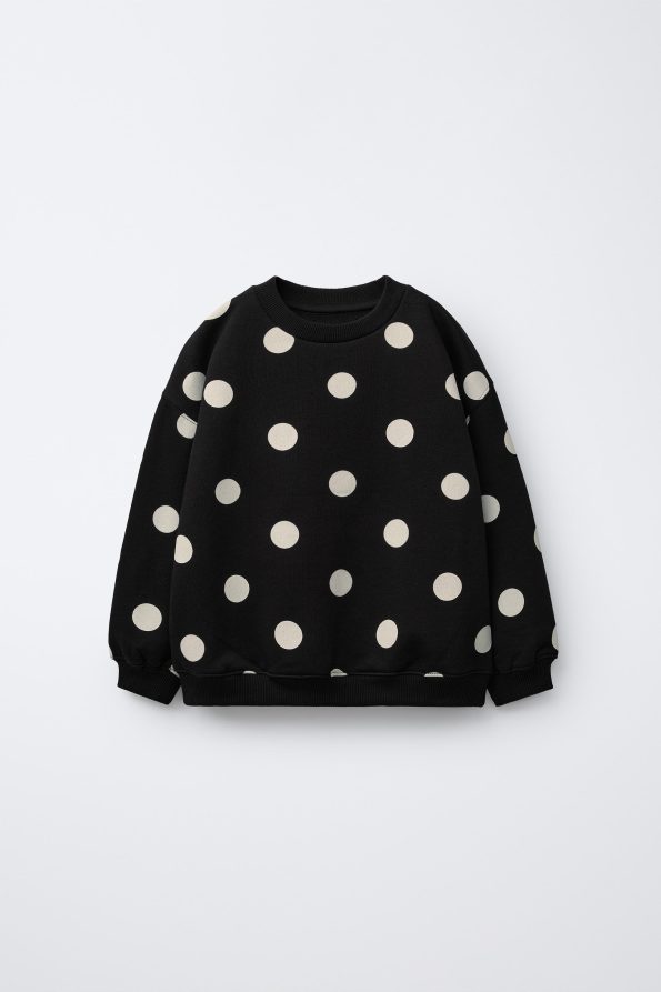 Girls' Cotton Black Polka Dot Sweatshirt and Leggings Set