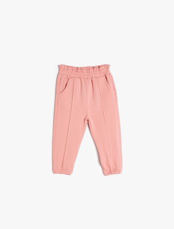 Girls' Baby Jogger Pants with Ruffled Waistband and Pockets