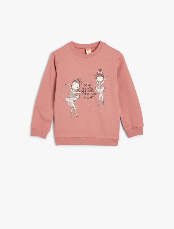 Girls' Cotton Long Sleeve Ballerina Printed Sweatshirt