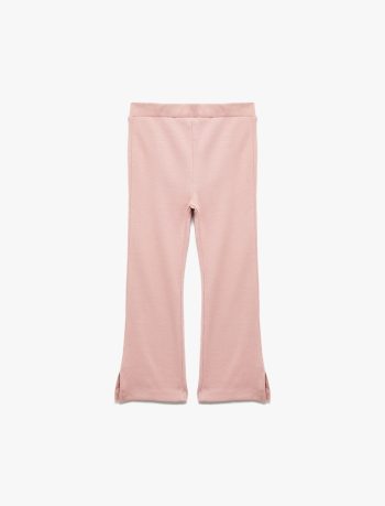 Girls' Baby Elastic Waistband Ribbed Flared Leggings with Slit Details