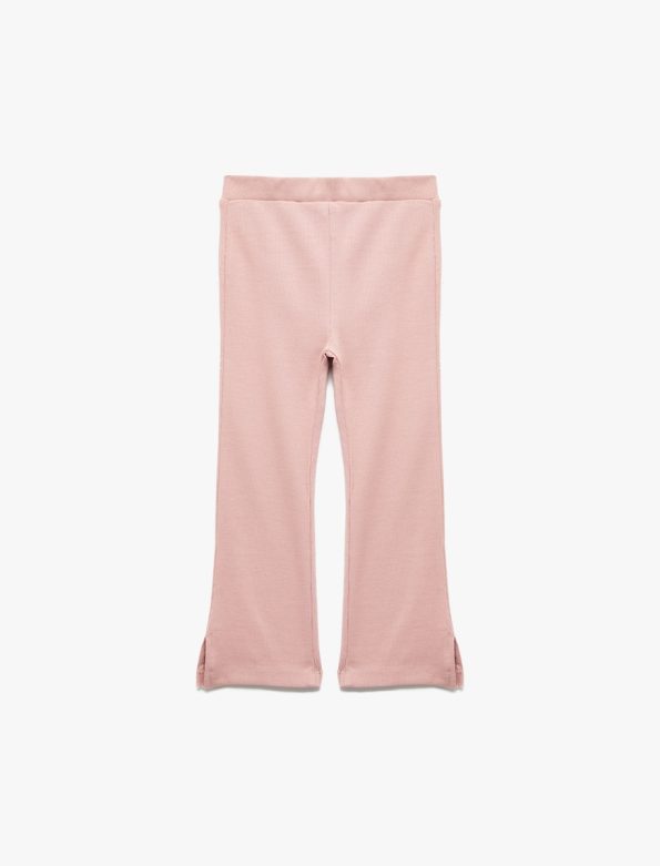 Girls' Baby Elastic Waistband Ribbed Flared Leggings with Slit Details