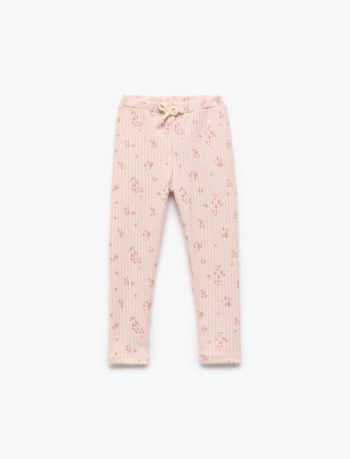 Girls' Floral Drawstring Waist Ribbed Leggings