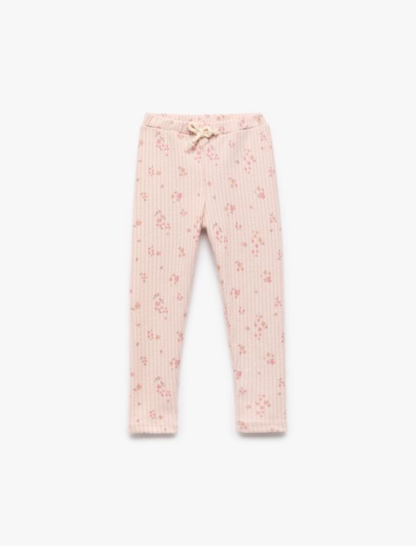 Girls' Floral Drawstring Waist Ribbed Leggings