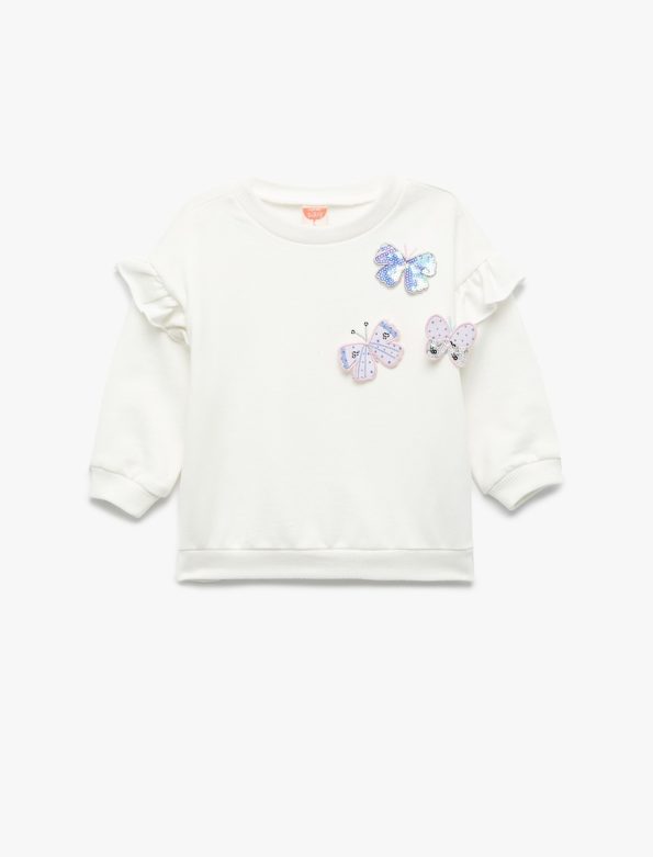 Girls' Long Sleeve Butterfly Detail Frill Sweatshirt