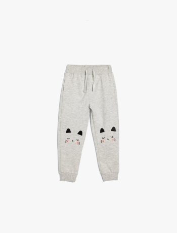 Girls' Baby Jogger Pants with Cat Print and Adjustable Waist