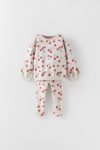 Girls' Cotton Ecru Cherry Print Sweatshirt and Leggings Set