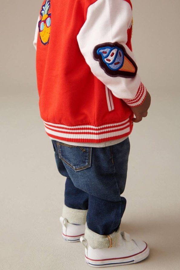 Boys' Cotton Red Embroidered Varsity Jacket