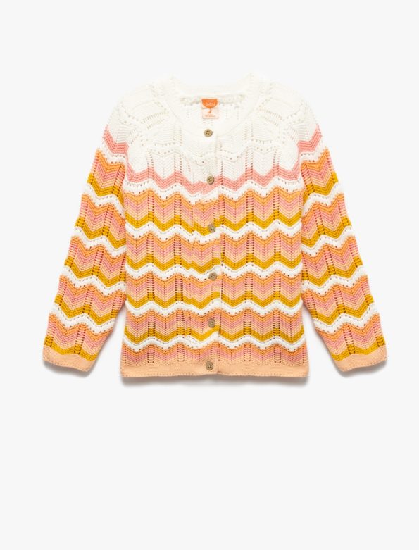 Girls' Cotton Long Sleeve Crew Neck Knit Cardigan
