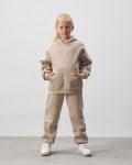 Girls' Cotton Beige Hooded Sweatshirt and Jogger Set