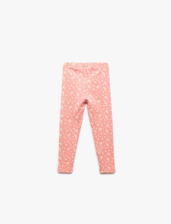 Girls' Cotton Floral Print Elastic Waist Long Leggings