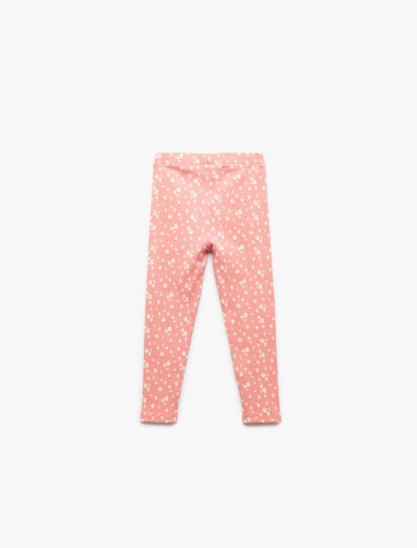 Girls' Cotton Floral Print Elastic Waist Long Leggings