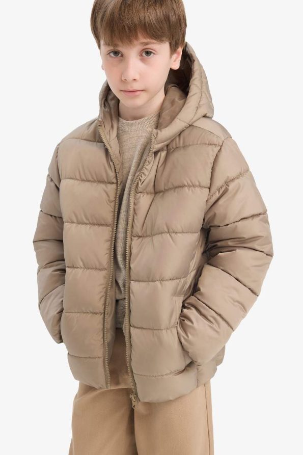 Boys' Waterproof Hooded Zippered Puffer Jacket