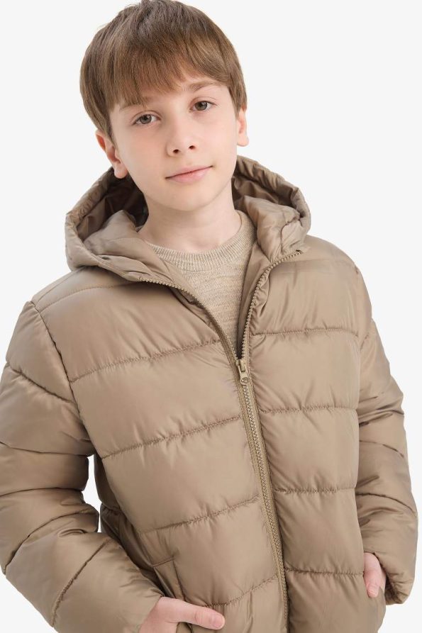 Boys' Waterproof Hooded Zippered Puffer Jacket