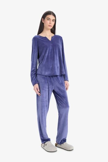 Regular Fit Long Sleeve Velour Pajama Set