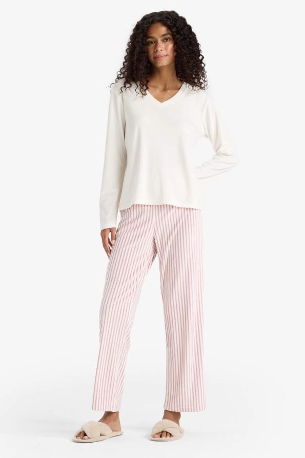 Fall in Love Striped Velour Long Sleeve Pajama Set