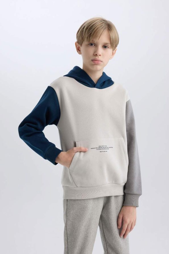Boys' Hooded Pocket Print Sweatshirt