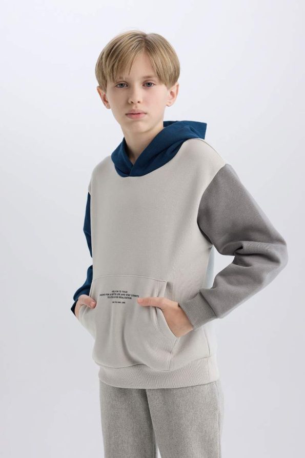 Boys' Hooded Pocket Print Sweatshirt