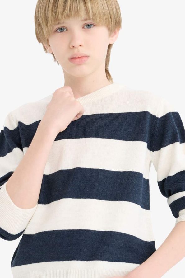Boys' Striped Knit Sweater with Crew Neck