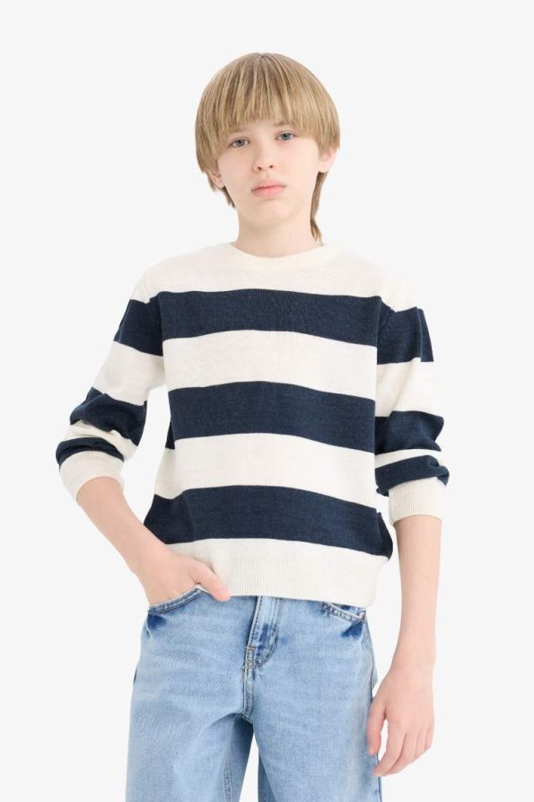 Boys' Striped Knit Sweater with Crew Neck
