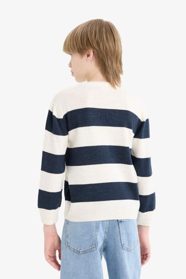 Boys' Striped Knit Sweater with Crew Neck