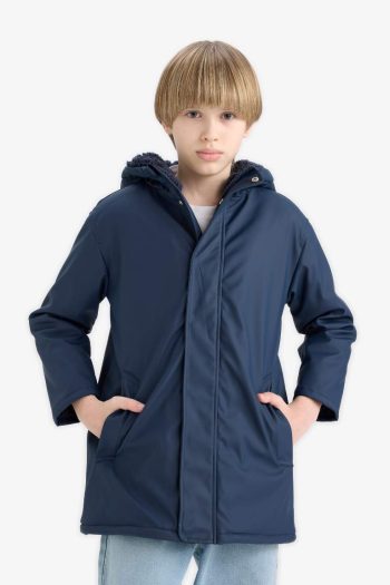 Boys' Water-Resistant Hooded Plush-Lined Raincoat