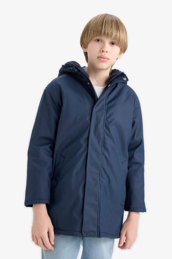 Boys' Water-Resistant Hooded Plush-Lined Raincoat