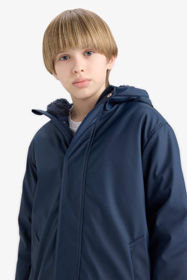 Boys' Water-Resistant Hooded Plush-Lined Raincoat