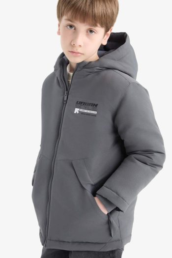 Boys' Water-Resistant Hooded Zippered Jacket with Pockets