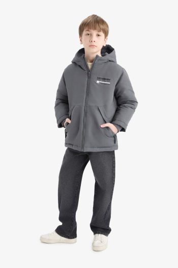 Boys' Water-Resistant Hooded Zippered Jacket with Pockets