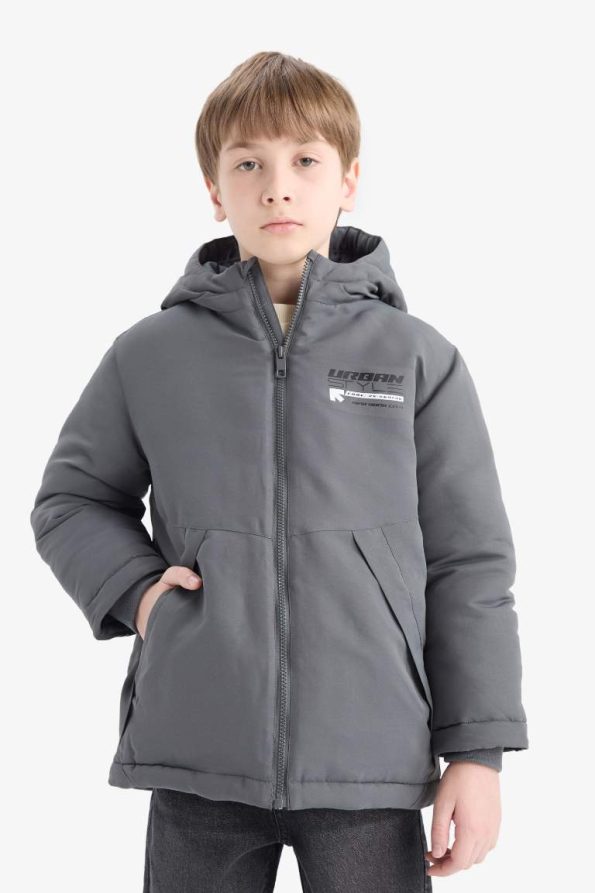Boys' Water-Resistant Hooded Zippered Jacket with Pockets
