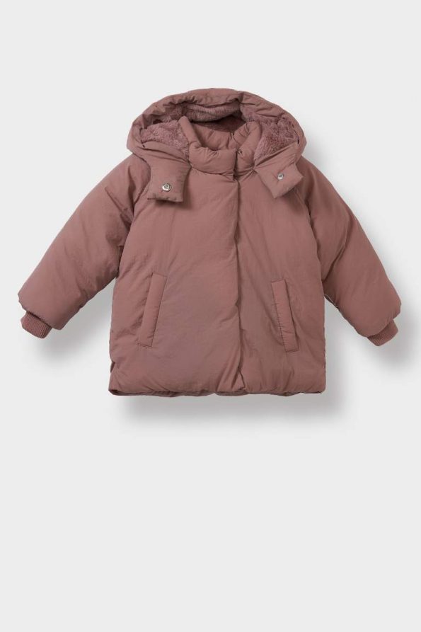 Girls' Baby Hooded Puffer Jacket with Pockets and Snap Fasteners