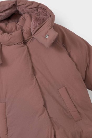 Girls' Baby Hooded Puffer Jacket with Pockets and Snap Fasteners