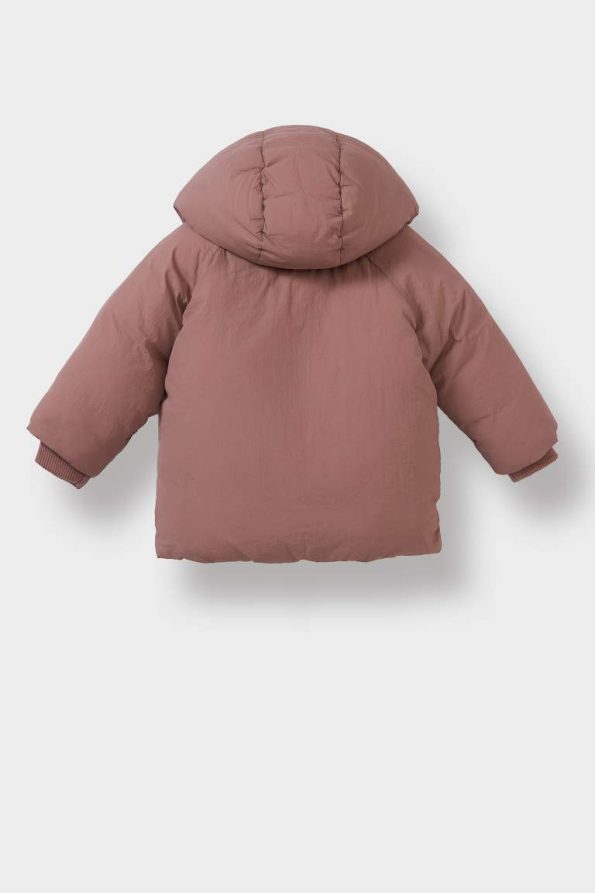 Girls' Baby Hooded Puffer Jacket with Pockets and Snap Fasteners