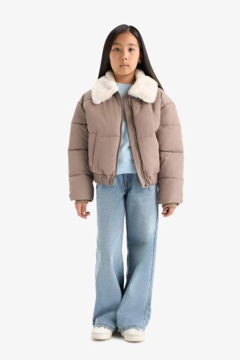 Girls' Faux Fur Collar Zip-Up Jacket