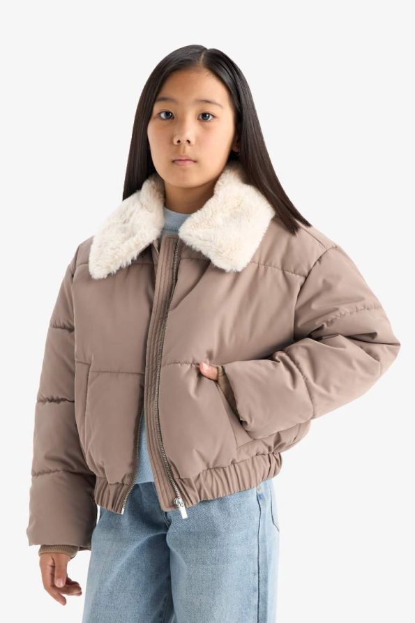 Girls' Faux Fur Collar Zip-Up Jacket