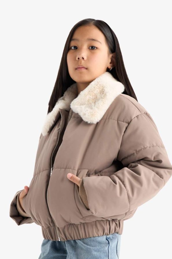 Girls' Faux Fur Collar Zip-Up Jacket