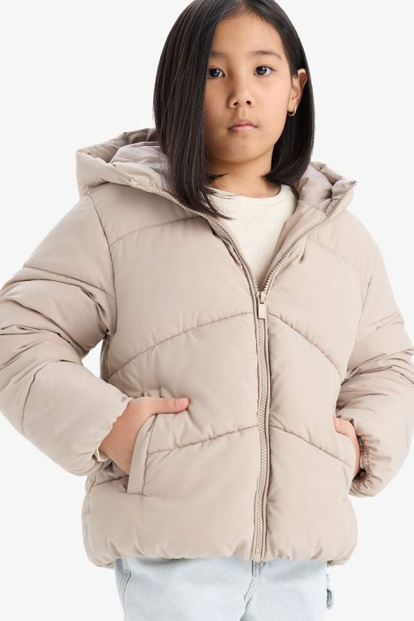 Girls' Waterproof Hooded Zip-Up Puffer Jacket