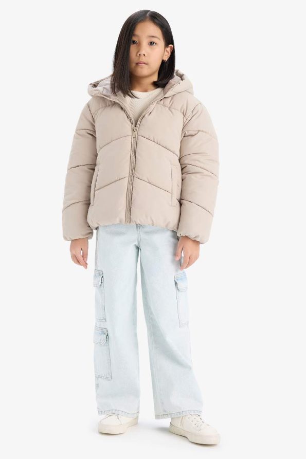 Girls' Waterproof Hooded Zip-Up Puffer Jacket