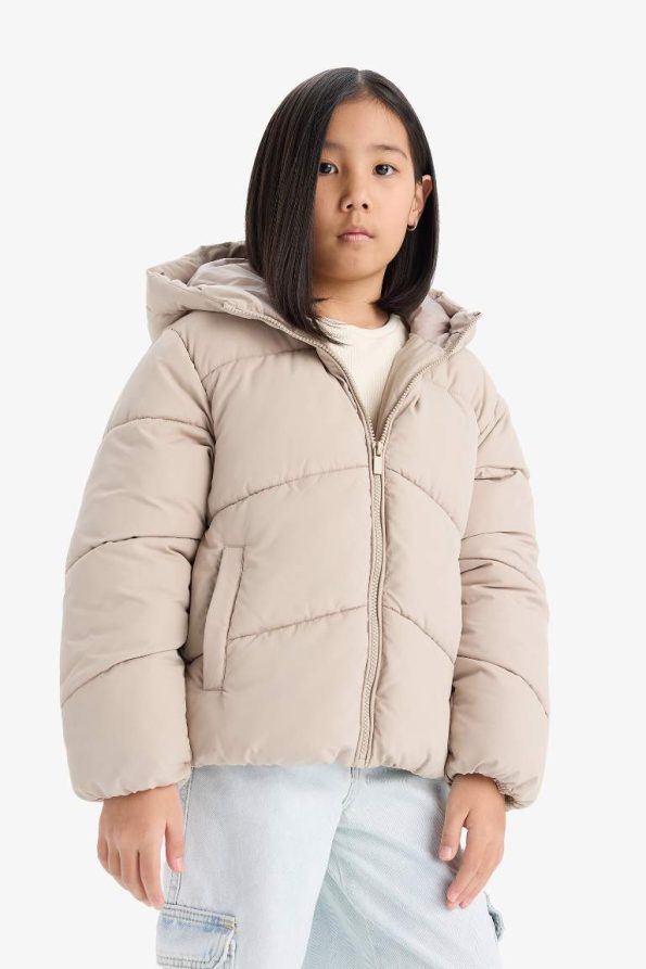 Girls' Waterproof Hooded Zip-Up Puffer Jacket