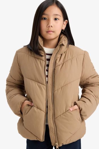 Girls' Waterproof Fleece-Lined Zip-Up Puffer Jacket