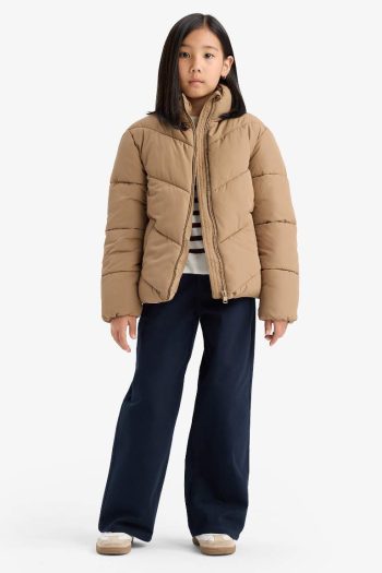 Girls' Waterproof Fleece-Lined Zip-Up Puffer Jacket