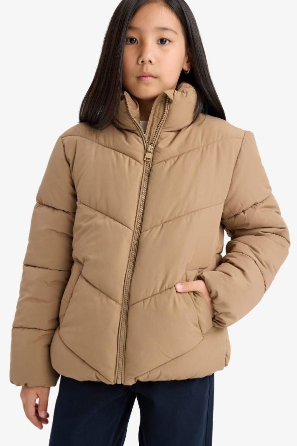Girls' Waterproof Fleece-Lined Zip-Up Puffer Jacket