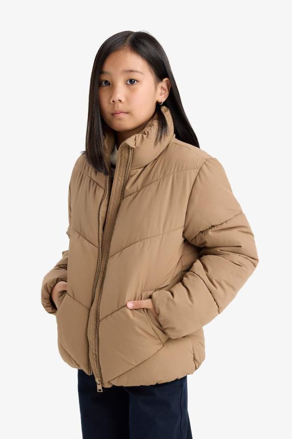Girls' Waterproof Fleece-Lined Zip-Up Puffer Jacket