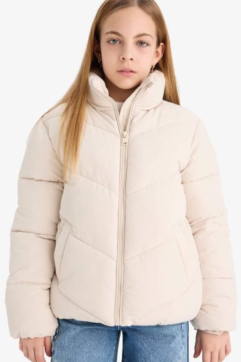 Girls' Waterproof Fleece-Lined Zip-Up Puffer Jacket